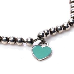 TIFFANY  Sterling Silver Enamel 4mm Return to Tiffany Heart Tag Bead Bracelet